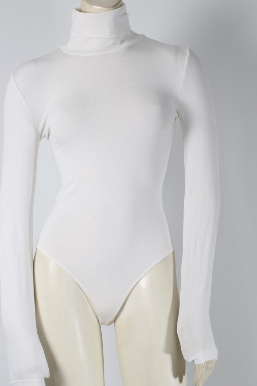 WOLFORD White Colorado Turtleneck Long Sleeve Bodysuit Seamless Thong Size S